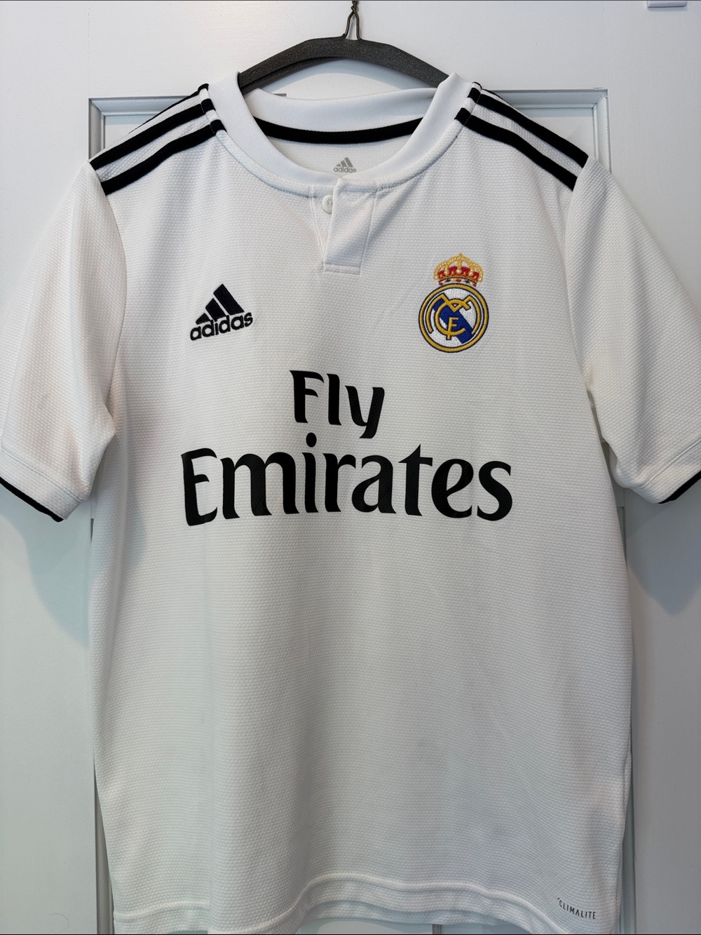 adidas Real Madrid Bale Jersey. White with Black Trim Youth Large